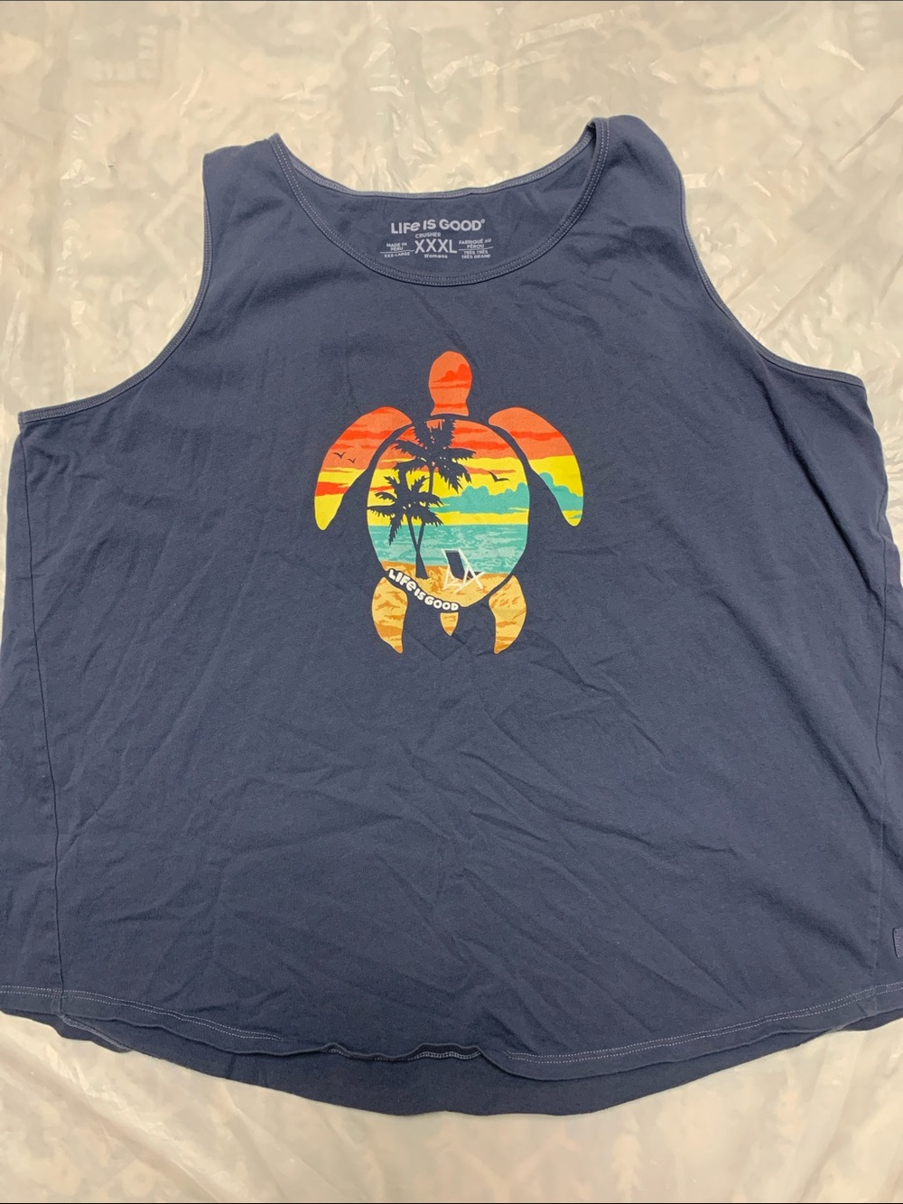 Life Is Good Blue Sea Turtle Print Plus Size Tank Top 100% Cotton Size XXXL